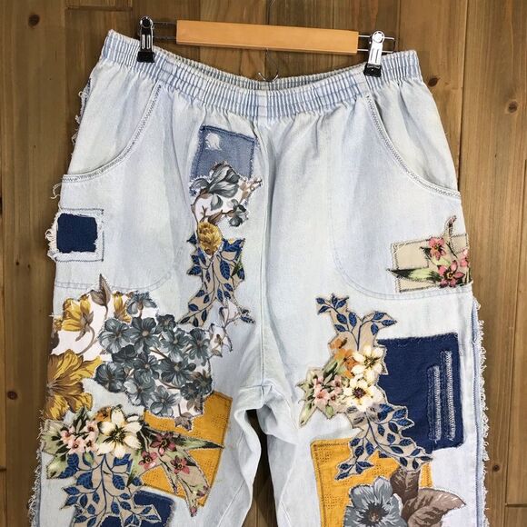 OOAK Classic Element Woman Upcycled Floral Patch Baggy Jeans Sz 20 - Picture 3 of 16